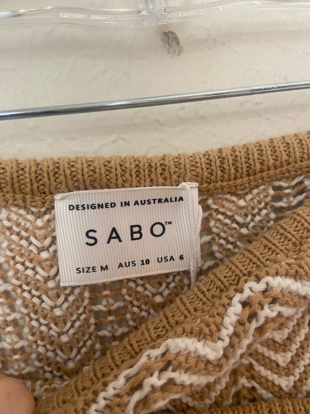 Sabo Skirt Reims Knit Mini Skirt M Tan White Chevron Stretch Boho NWT - Picture 5 of 8